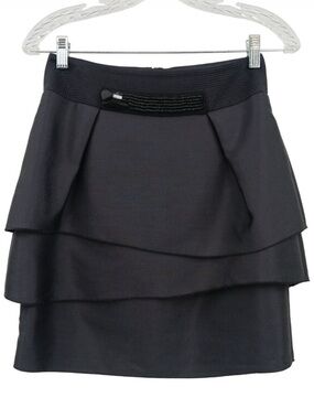 Hanii Y Black Mini Skirt Size 38 Wool Silk Blend Made In Korea